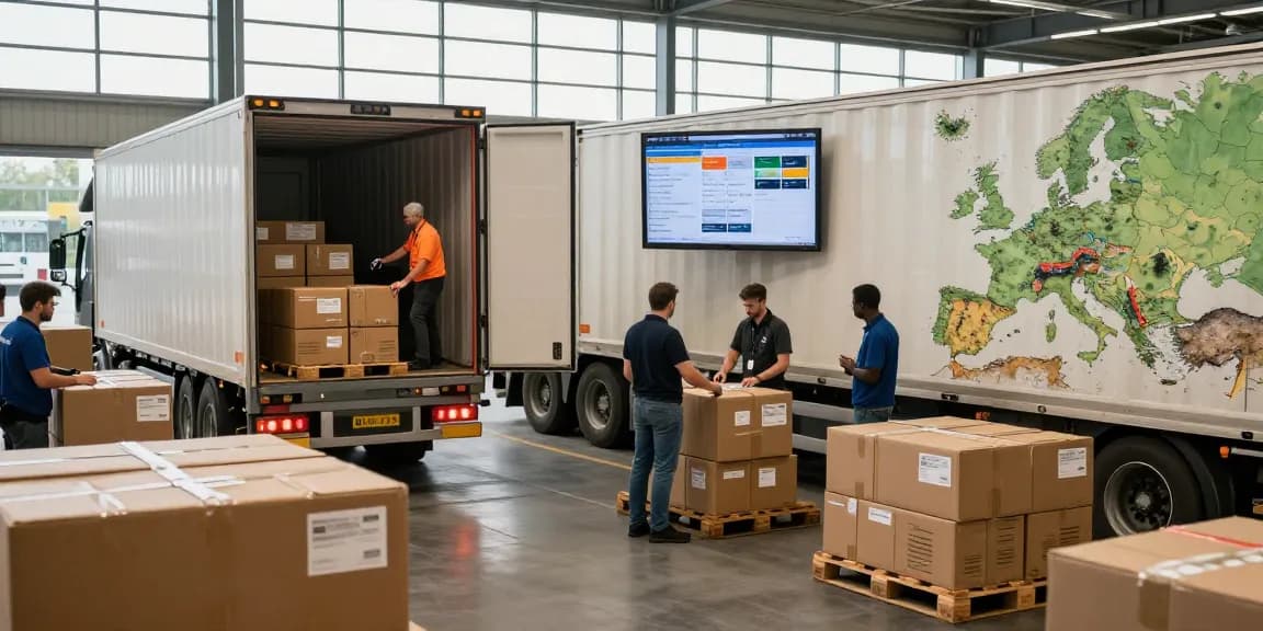 Internationaler Transport Dortmund: Logistikteam bei der Koordination von internationalen Sendungen in einem modernen Hub.