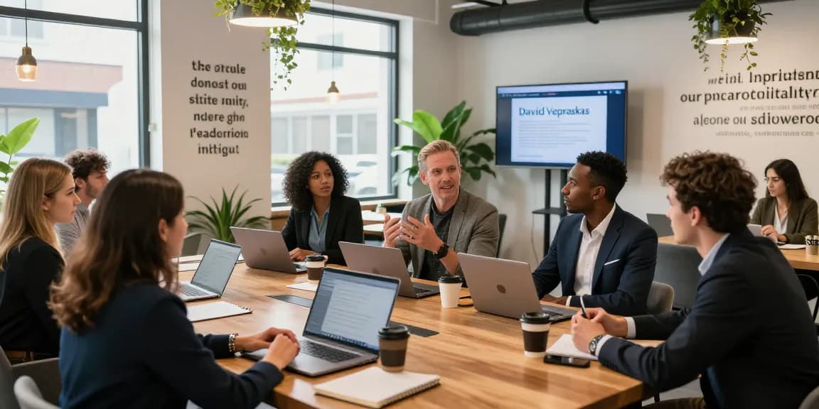David Vepraskas Atlanta leads a professional discussion in a modern co-working space.