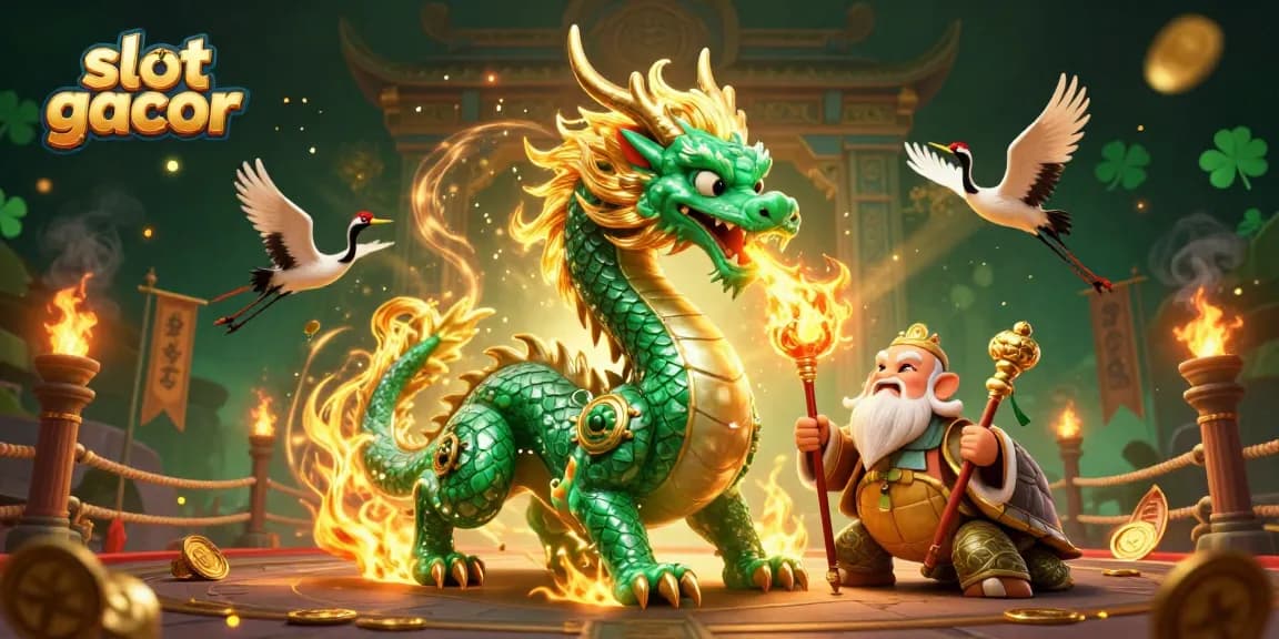 Experience the thrill of slot gacor with a vibrant 3D dragon and sage illustration symbolizing gambling excitement.