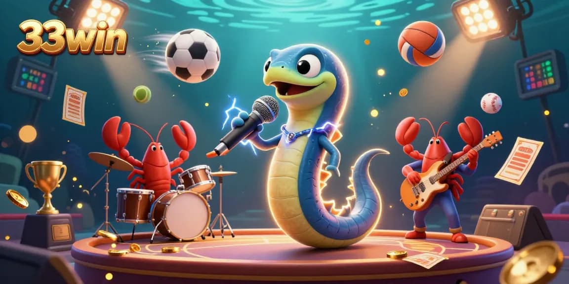Experience thrilling underwater casino excitement with 33win's dynamic gambling scene featuring unique characters and game elements.
