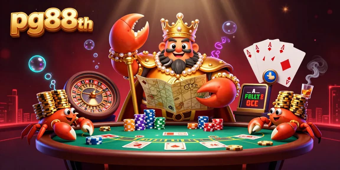 Experience thrilling gaming moments with pg88th's dynamic casino scene featuring a golden crab emperor.