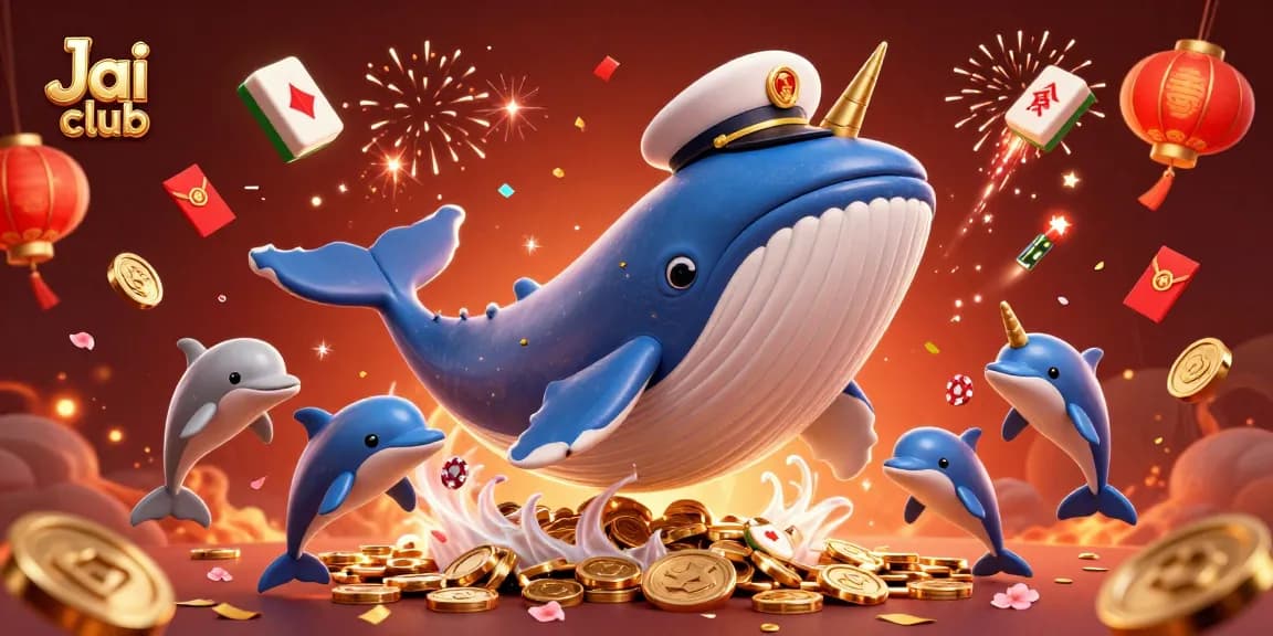 Jai club offers exciting gameplay with a massive illustration of a whale and playful dolphins in a game atmosphere.