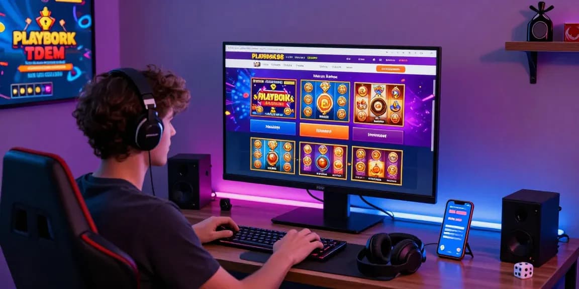 Excited user engaging with PLAYBOOK88 links on vibrant gaming platform.
