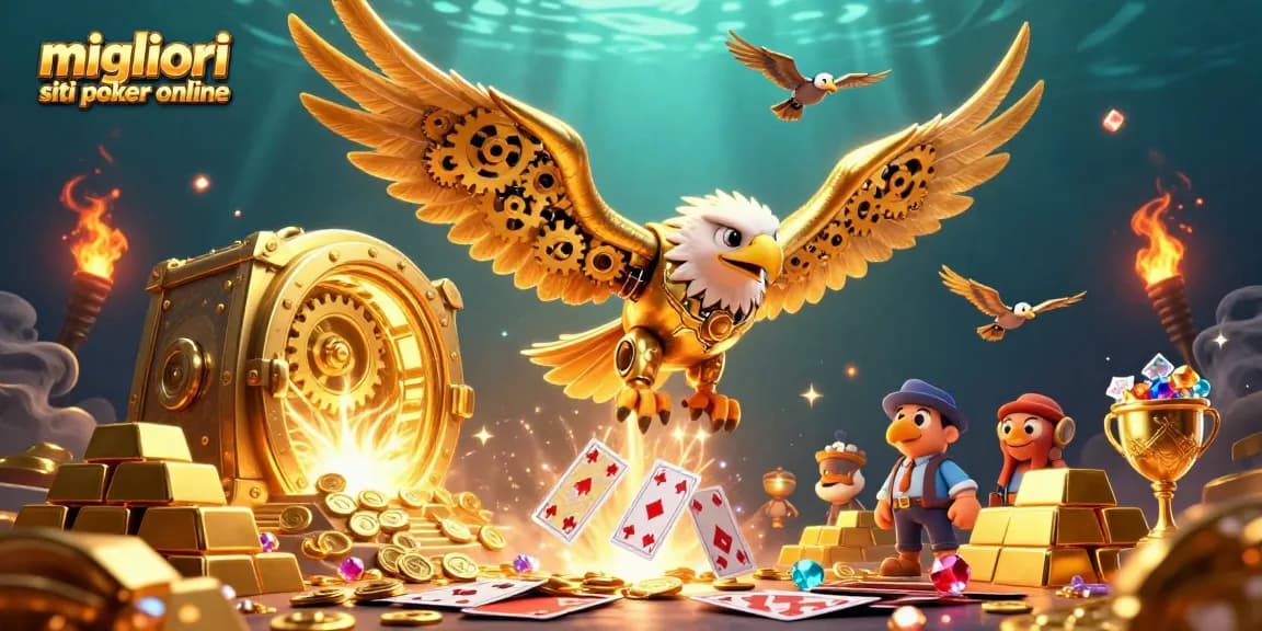 I migliori siti poker online: gioca a poker con un'aquila meccanica tra carte e tesori.