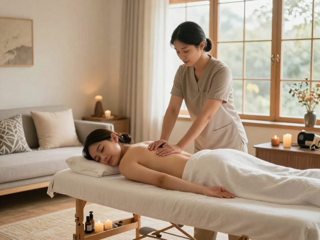 Experience a tranquil 출장안마 session in a cozy home setting, with a professional therapist providing a relaxing massage.