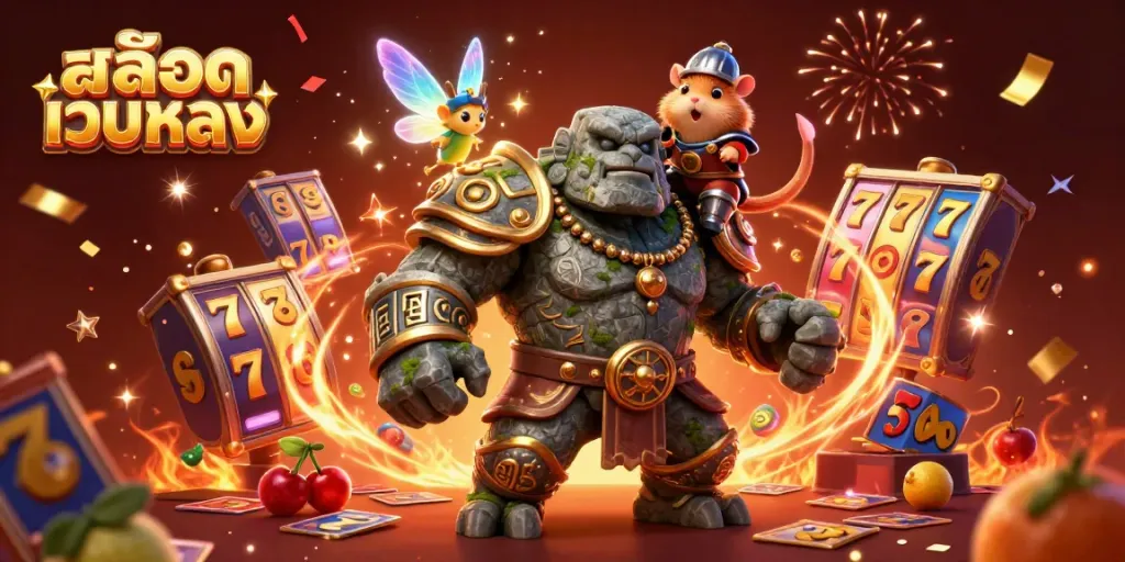 สล็อตเว็บตรง: ภาพประกอบการ์ตูน 3D สวยงามของยุคโบราณกับตุ๊กตาหิน, นางฟ้า และอัศวินแฮมสเตอร์ในคาสิโน