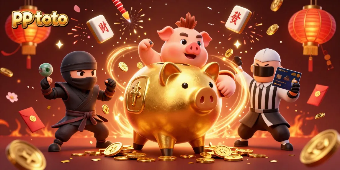 Experience winning thrills with pp toto in a vibrant 3D casino illustration, featuring dynamic characters and lively elements.