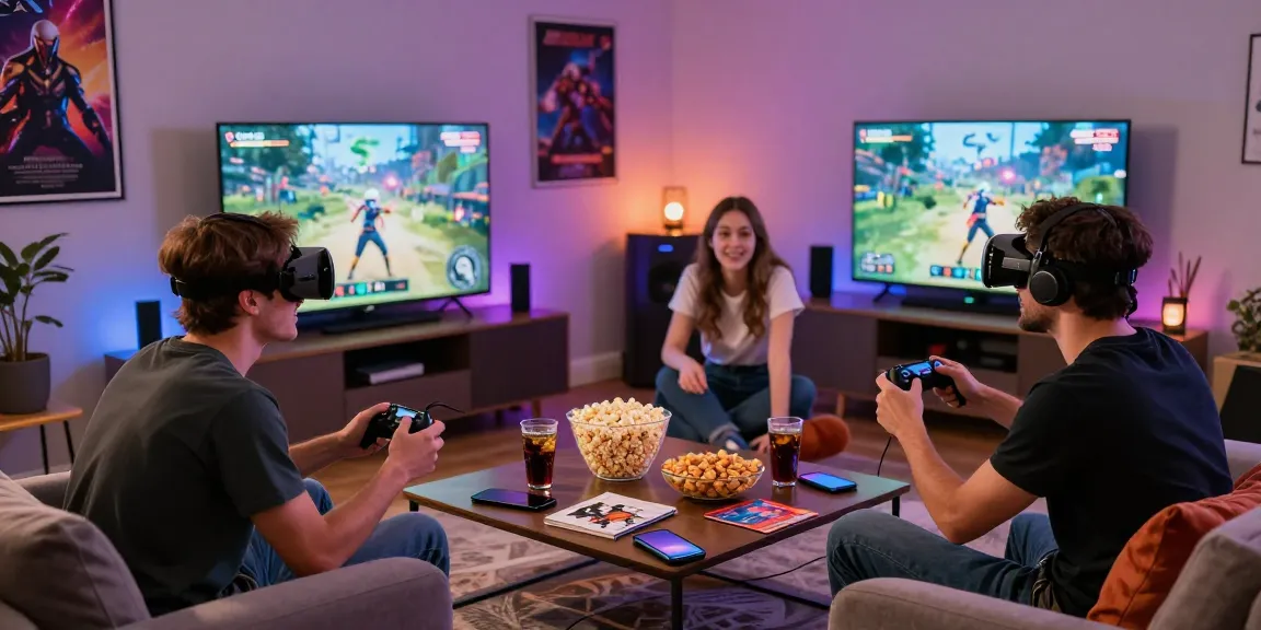 Friends enjoying a gaming night with daftar raja328 on screen and snacks around