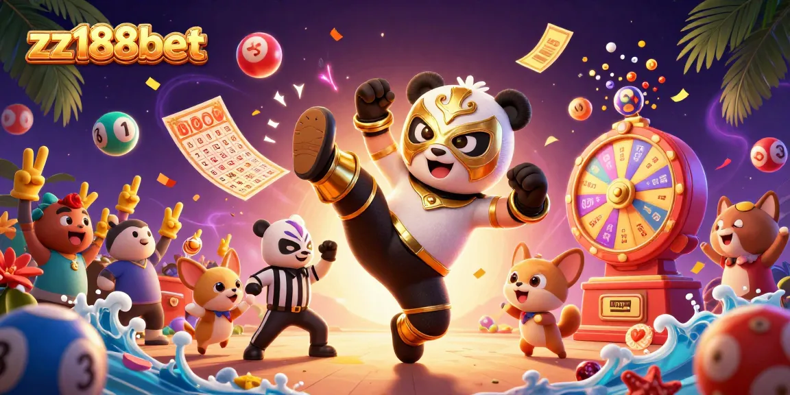 Engage with thrilling moments at zz188bet as a panda wrestler kicks into action amid a vibrant casino atmosphere.
