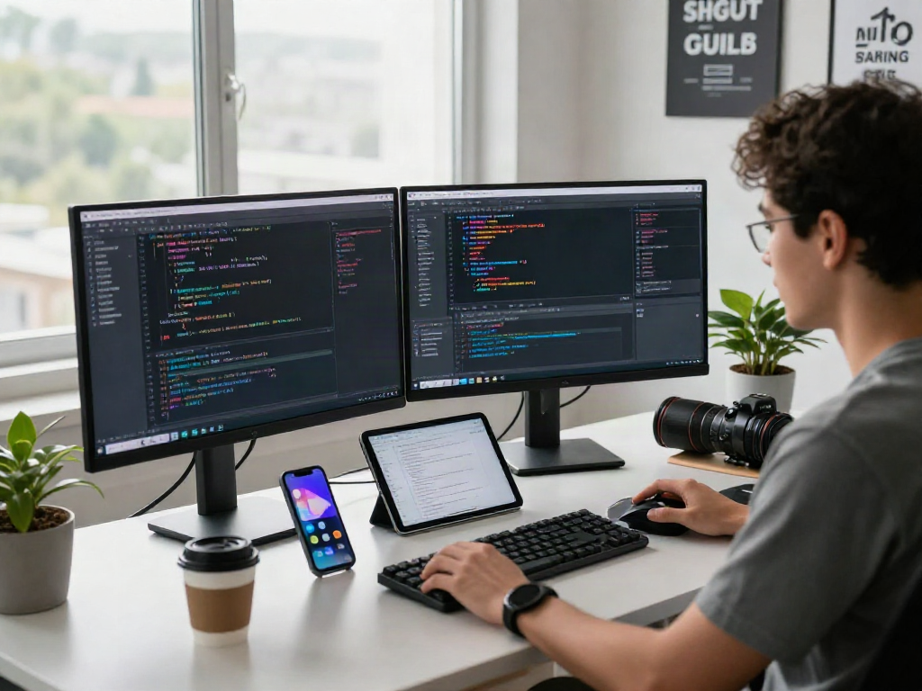 AI Detector tools being utilized in a modern workspace, showcasing technology-driven software development.