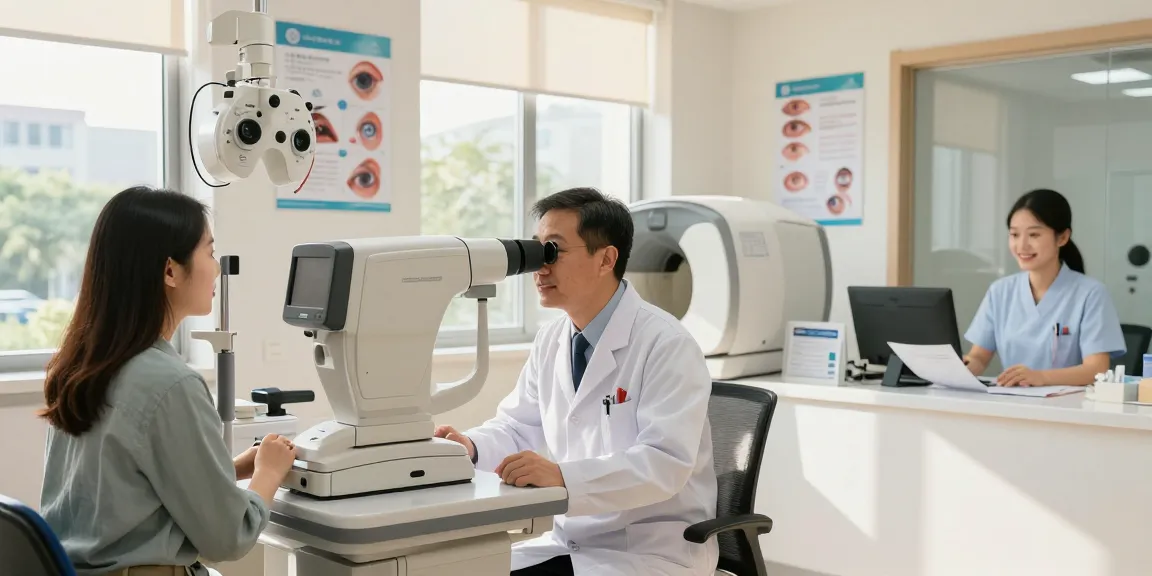 Dr. Tong Man Kit providing eye examination with advanced tools, showcasing expertise in eye care.