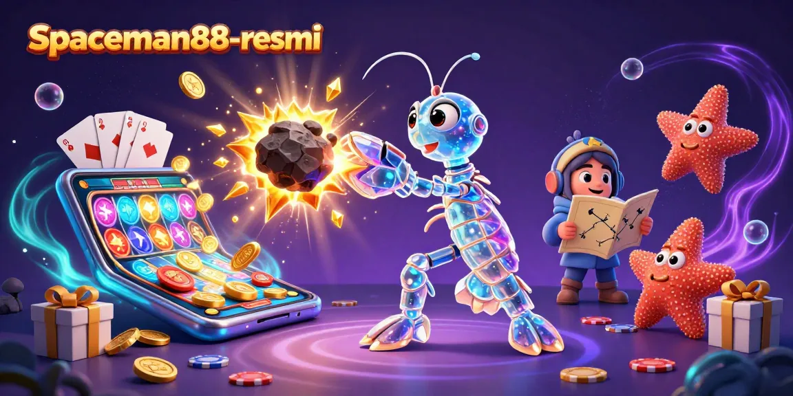 Experience the excitement of spaceman88-resmi with a galactic mantis shrimp and a starfish in a cosmic casino.