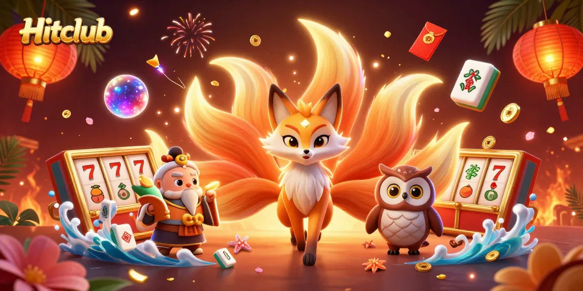 Experience the vibrant gaming world at Hitclub with a fantastic illustration of a nine-tailed fox and gaming elements.