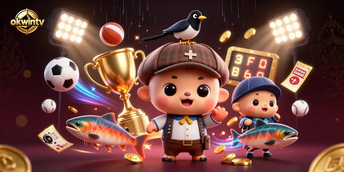Engage with the excitement of okwintv showcasing dynamic sports elements in a vibrant, colorful 3D scene.