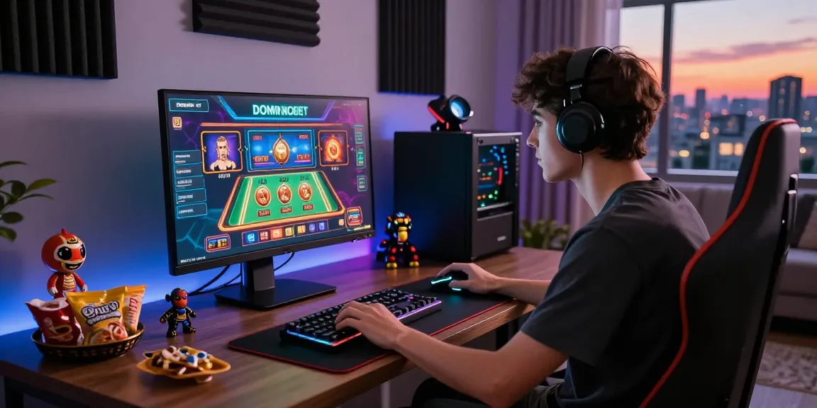 Engaged player accessing Link Login Dominobet with vibrant gaming setup.