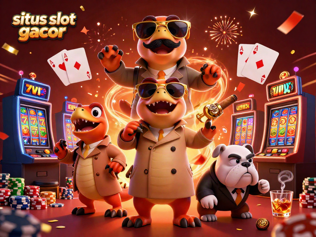 Engaging scene with raptors in a trench coat at a VIP casino lounge for situs slot gacor excitement.
