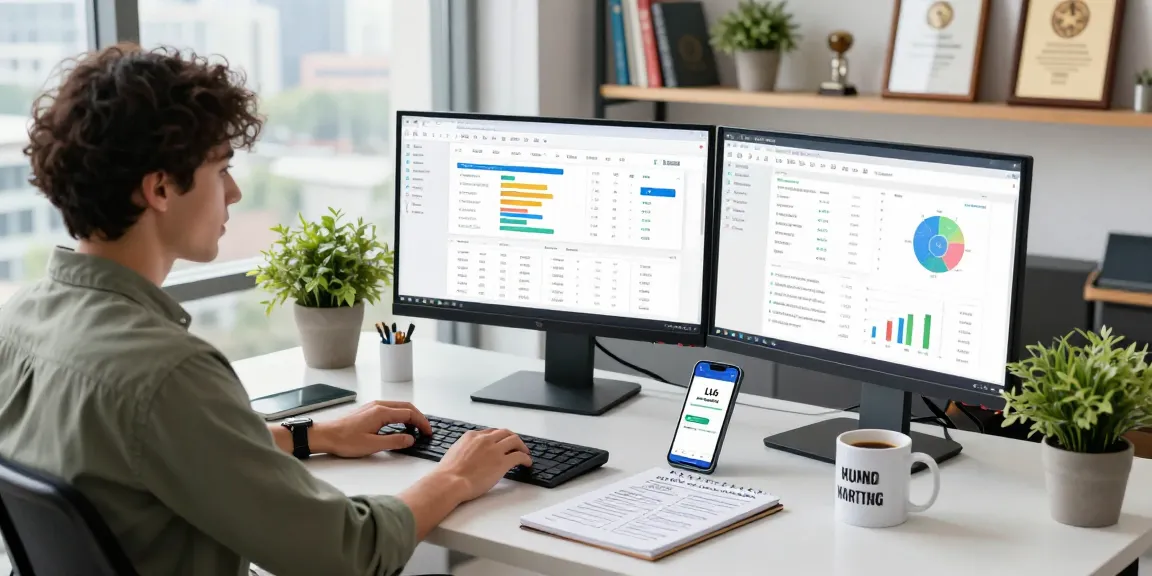 Data analyst optimizing LLG link indexing in a vibrant digital marketing workspace