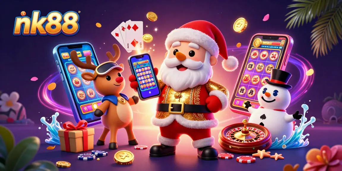 Experience the thrills at nk88 with colorful slots and casino magic in this vibrant illustration.