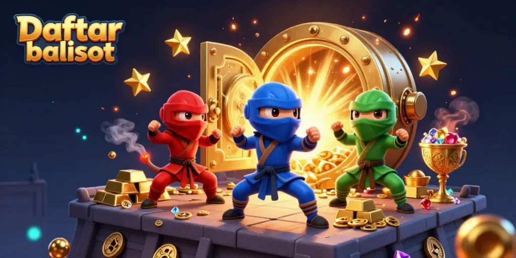 Engaging 3D illustration of chameleons performing martial arts with Daftar balisot theme and treasure.