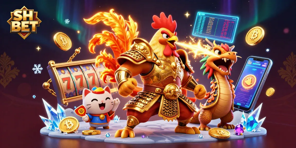SH BET celebrates thrilling battles with an armoured rooster and dragon in an online gambling scene.