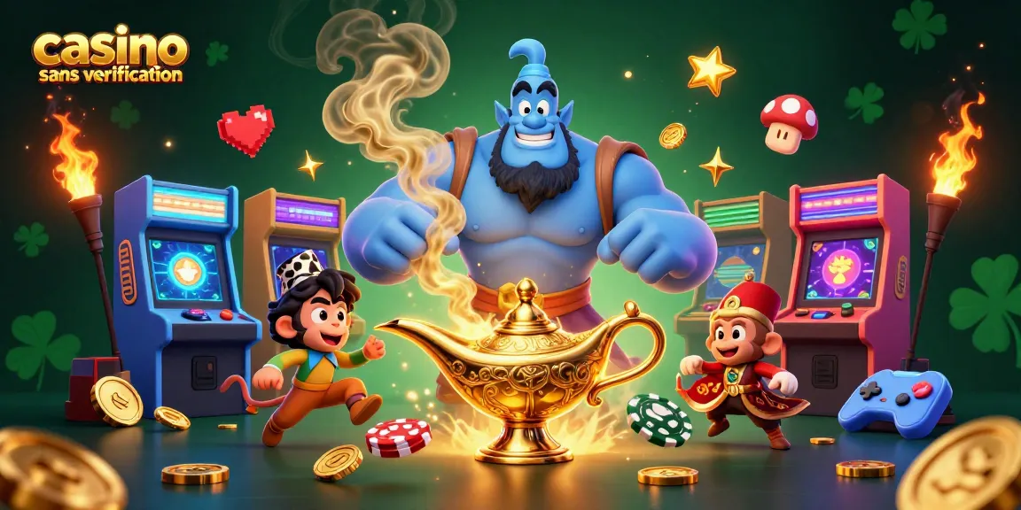 Jouer au casino sans vérification avec des personnages de cartoon et des éléments de jeu colorés en 3D.