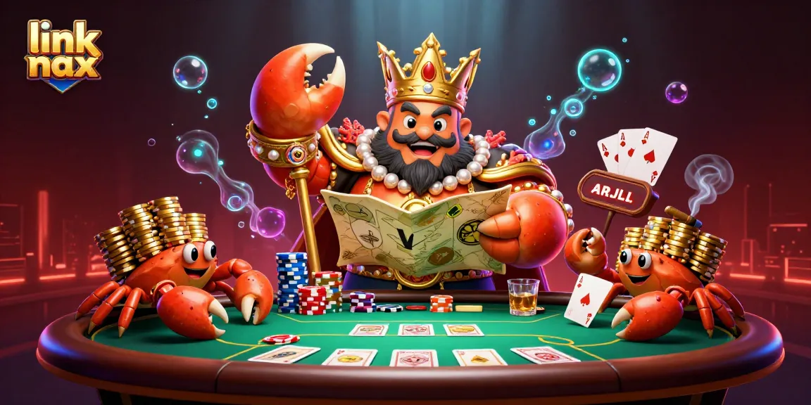 Experience excitement at link vmax with a 3D crab emperor presiding over a vibrant casino atmosphere.