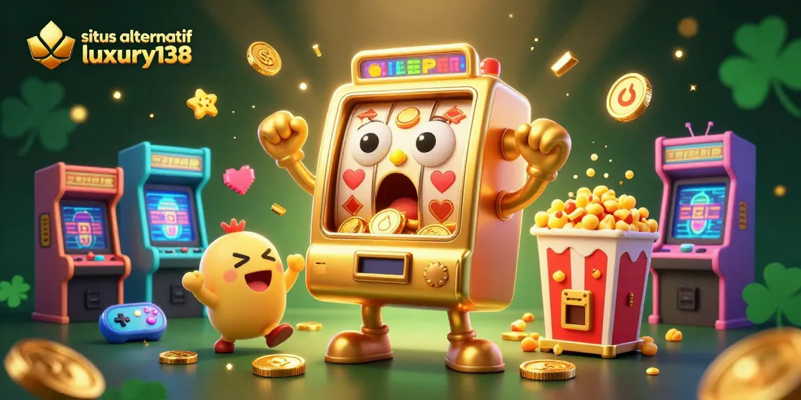 Experience the thrill of winning at situs alternatif luxury138 with vibrant 3D slot machines pouring coins.