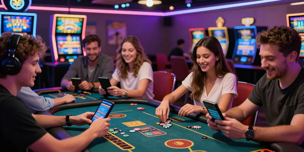 Exciting MEGA888 gaming experience with friends at a vibrant online casino.