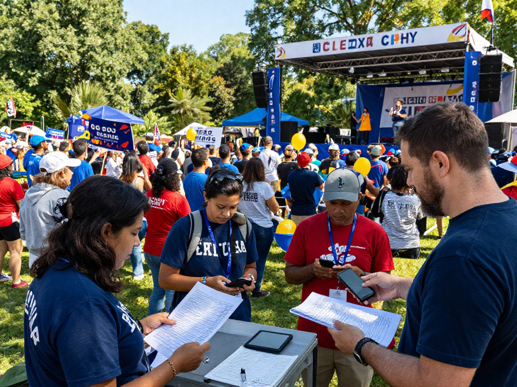 Engaging scene showcasing political OTT advertising strategies during a lively rally with supporters.
