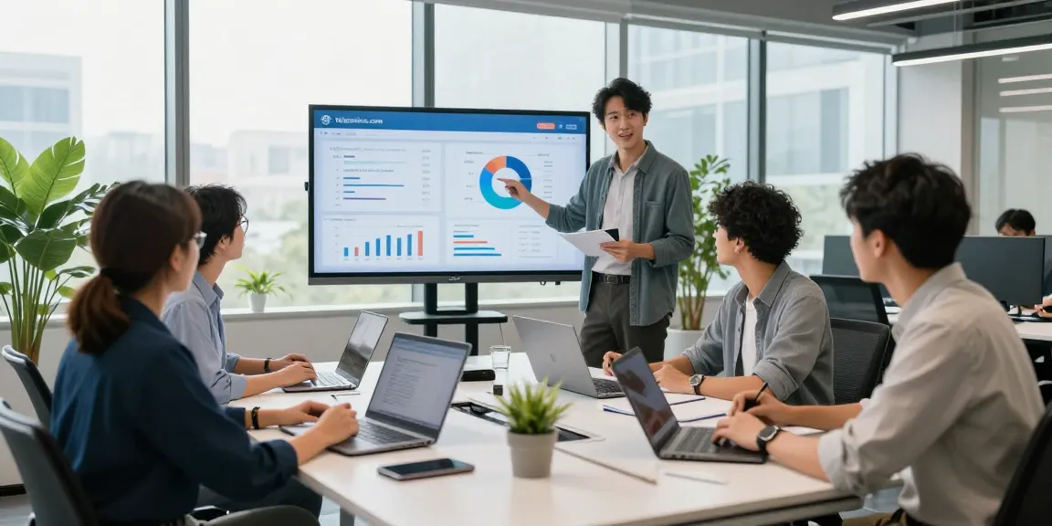 Collaboration scene with professionals discussing data from telegramin-cn.com in a modern office setting.