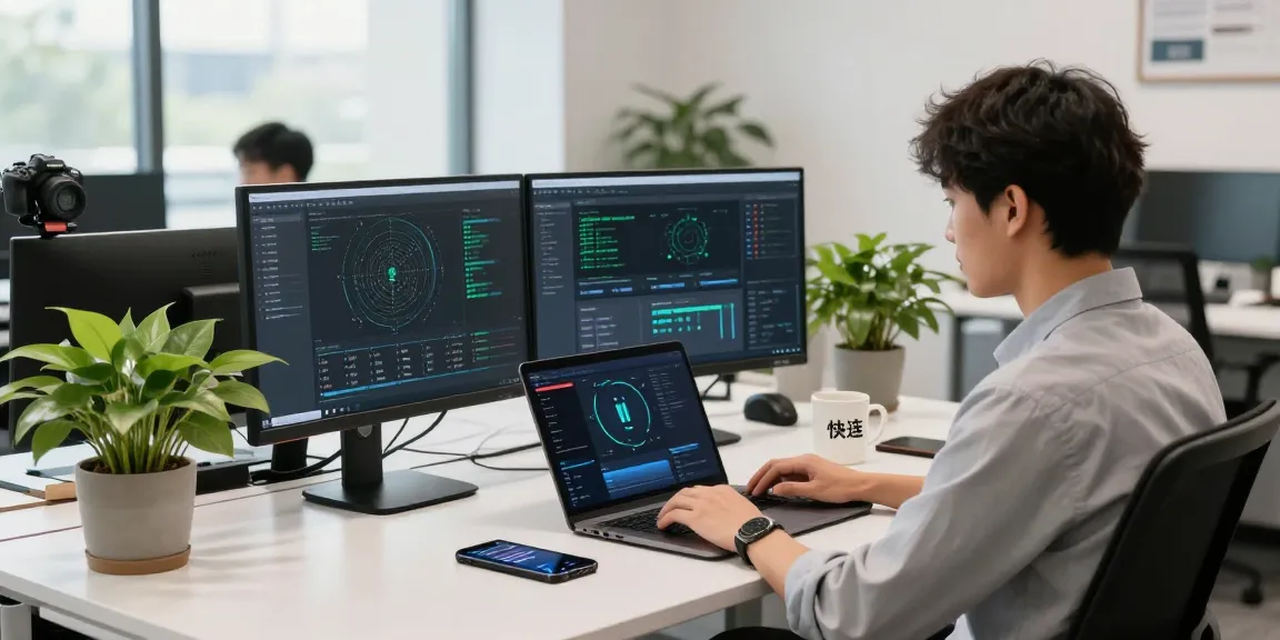 快连 user enjoying high-speed internet connection at modern tech workspace