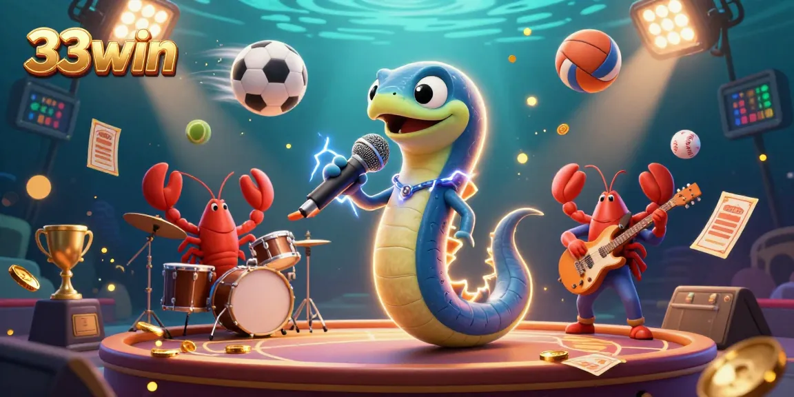 Experience thrilling underwater casino excitement with 33win's dynamic gambling scene featuring unique characters and game elements.