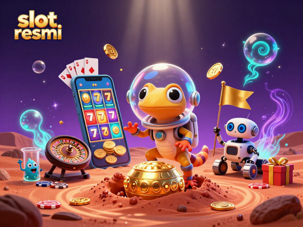 Spin and win at slot resmi with colorful reels and excited characters in a vibrant casino scene.