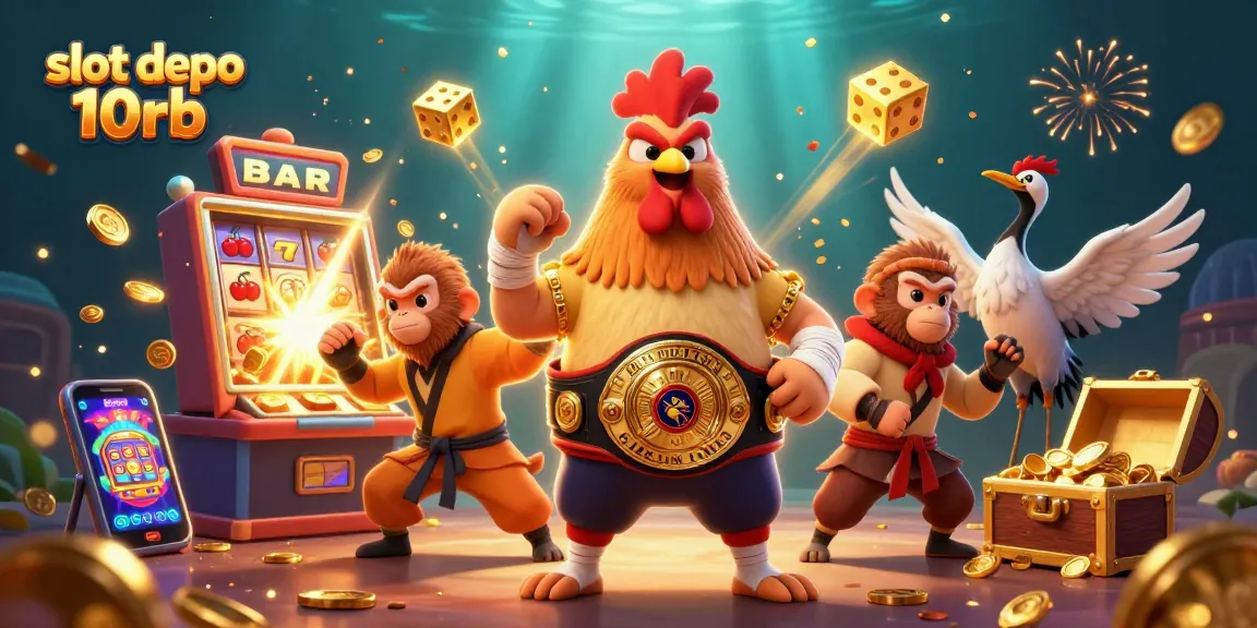 Experience the excitement of slot depo 10rb with vibrant characters and dynamic casino elements in this 3D illustration.