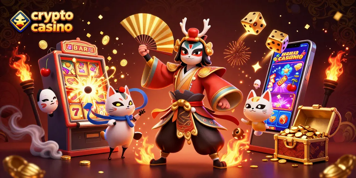 Jouez dans un casino crypto vibrant avec des symboles de jackpot, des guerriers et des éléments de jeu captivants.