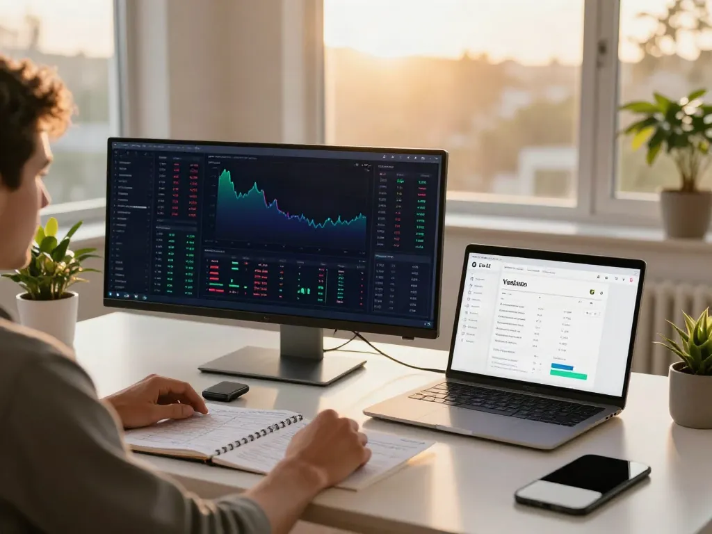 Real-time cryptocurrency data API interface in a trading workspace, focusing on 免费行情数据接口 with Bitcoin and Ethereum charts.