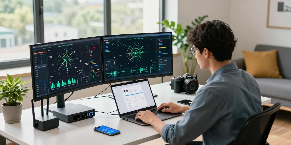 Professional using 快连 in a modern tech workspace showcasing network analytics.