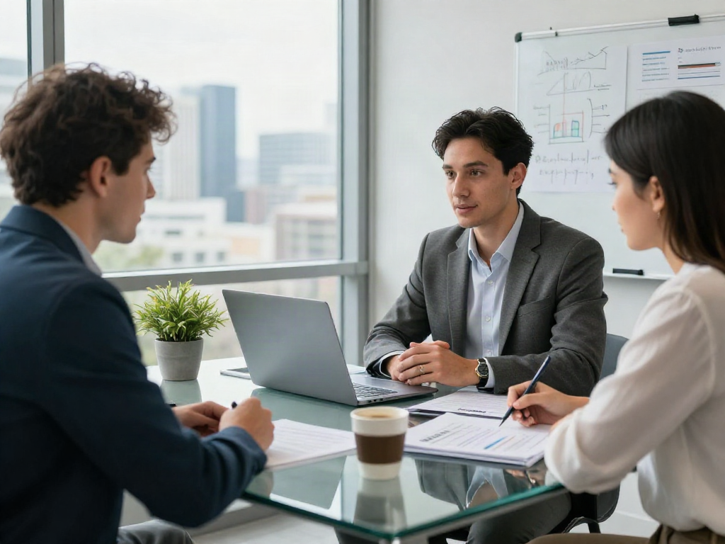 SMSF set up consultation with a financial advisor guiding young couple.
