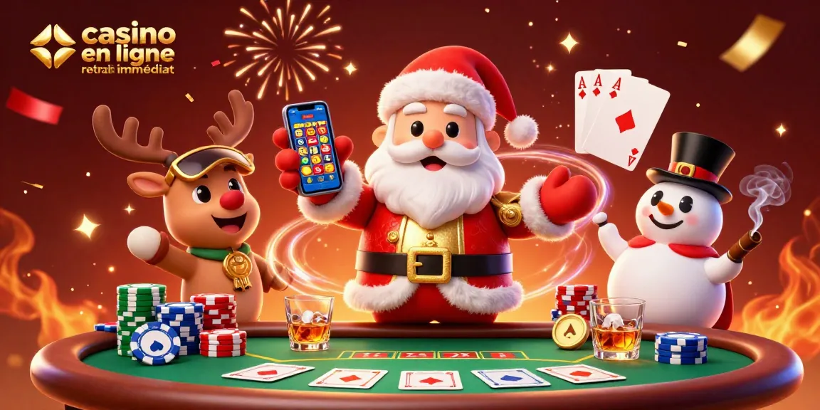 Un casino en ligne retrait immédiat avec un Père Noël amical et ses amis dans un décor festif