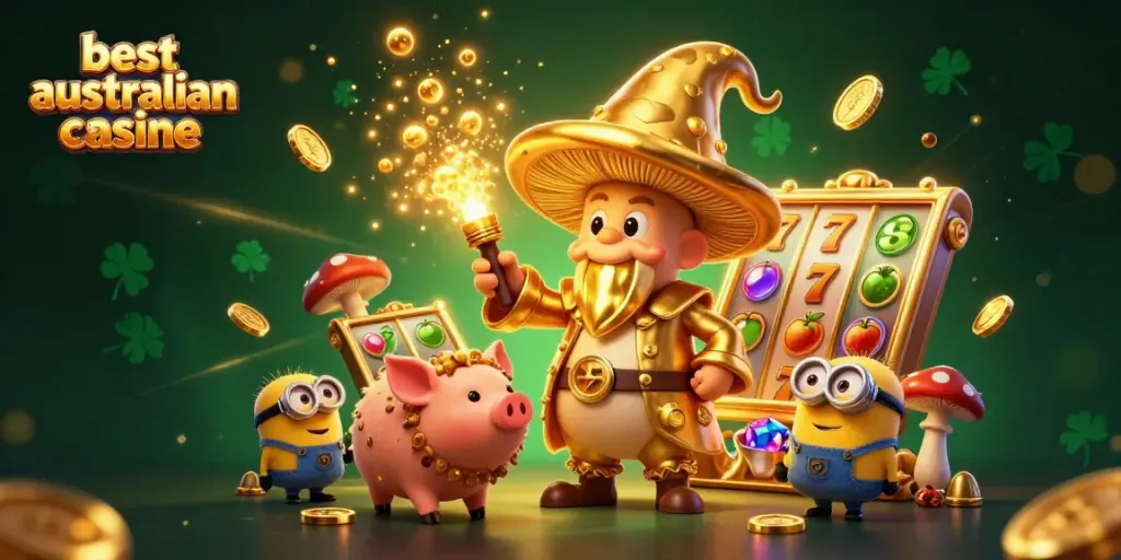 Experience the excitement of the best australian online casino with golden wizard and vibrant slot elements.