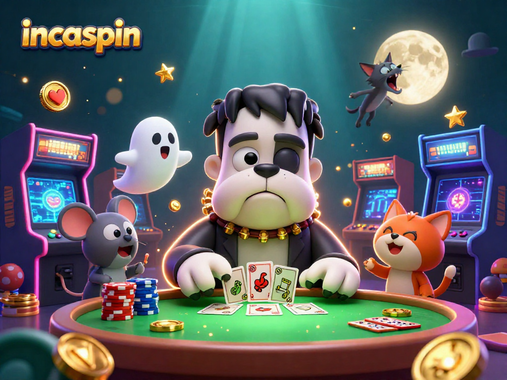 Experience thrilling gameplay at IncaSpin Casino with a vibrant scene featuring timeless gambling characters.