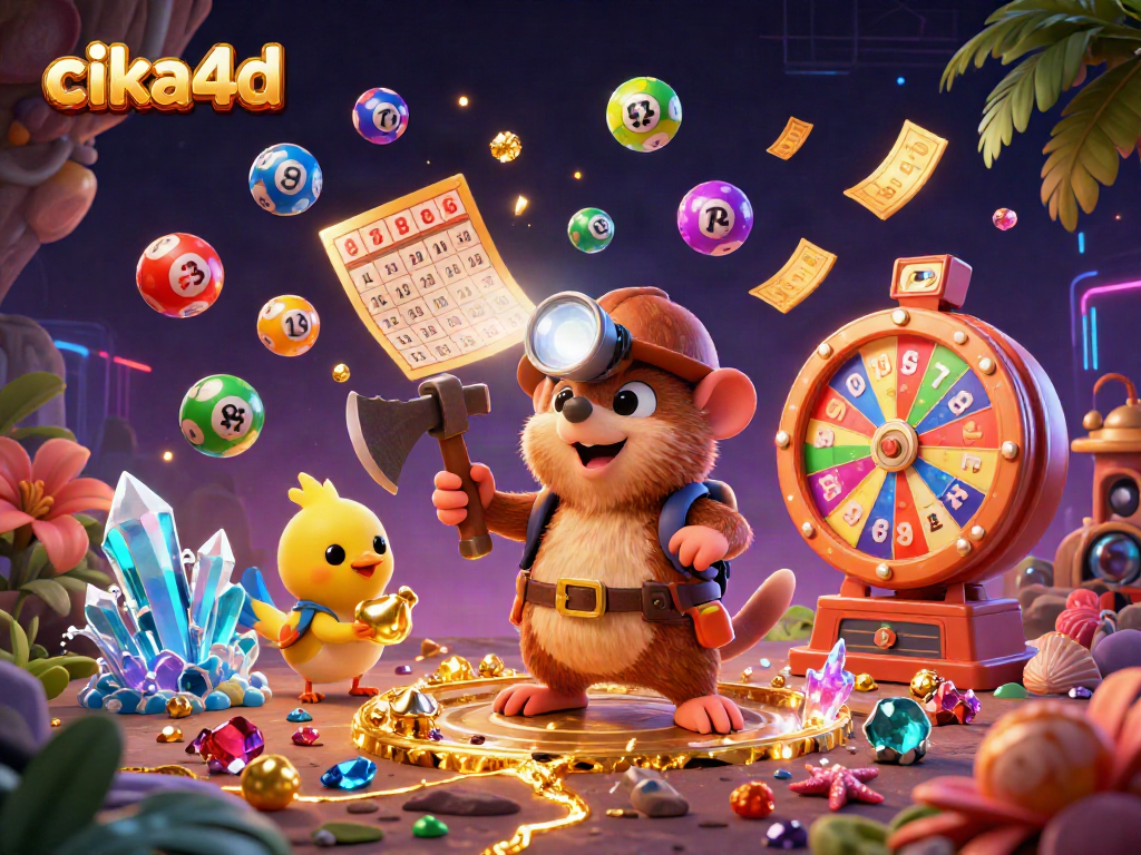 Engage with cika4d in this vibrant lottery-themed 3D illustration featuring dynamic game elements.
