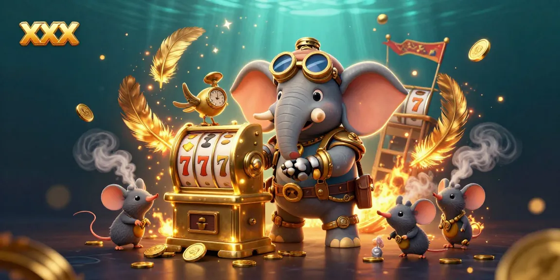 Spin the golden slot machine with the whimsical steampunk elephant and win big on xxx!