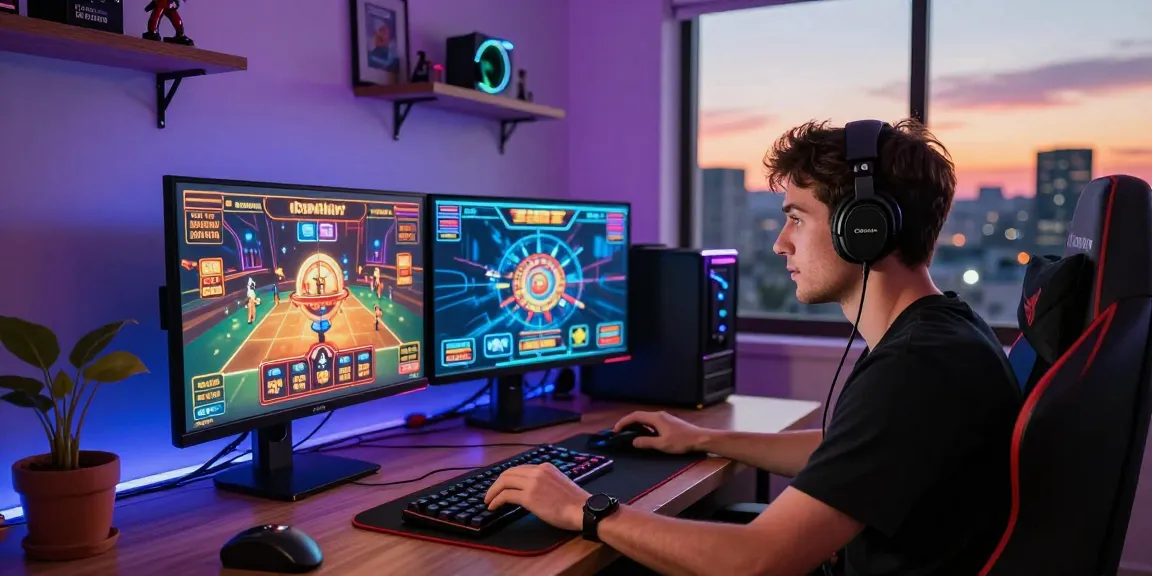 Engaging in online games with Lemacau Login on dual screens in a stylish home setup.