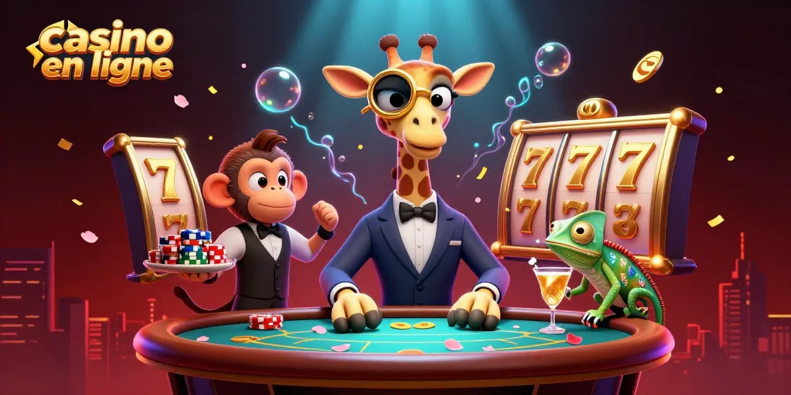 Jouez au casino en ligne avec une girafe élégante, un valet singe et un barman caméléon