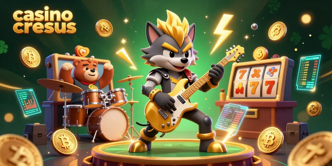 Vivez le frisson du casino Cresus avec un loup rock star dynamique et des éléments de jeu explosifs.