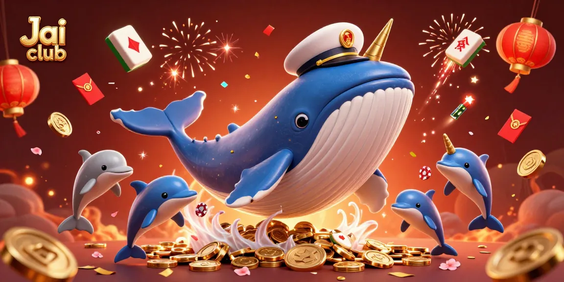 Jai club offers exciting gameplay with a massive illustration of a whale and playful dolphins in a game atmosphere.
