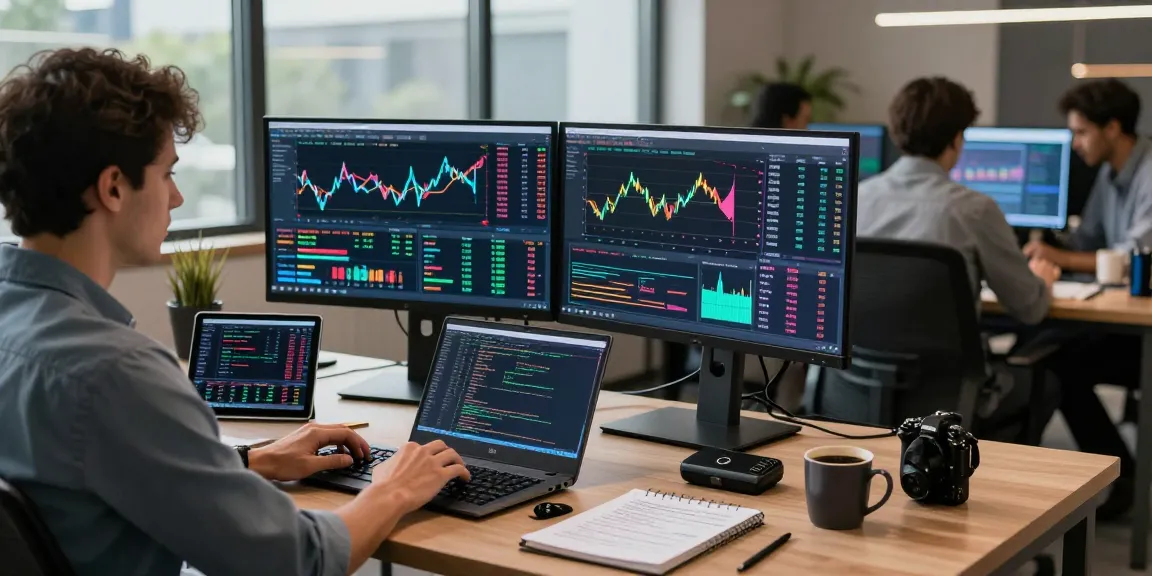 Forex intraday data API analysis in a developer's modern workspace with live data feeds and charts.