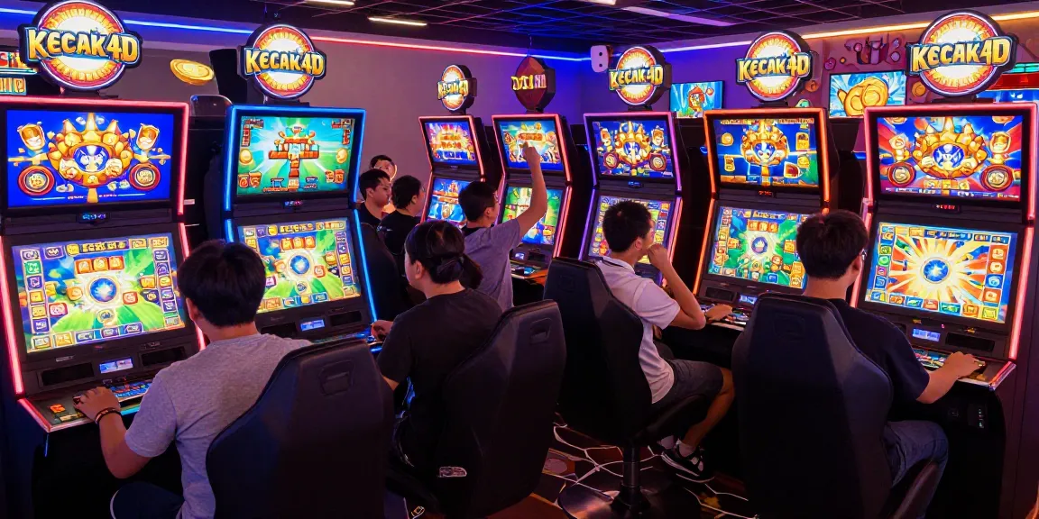 Exciting Kecak4D online gaming scene with diverse players at vibrant slot machines