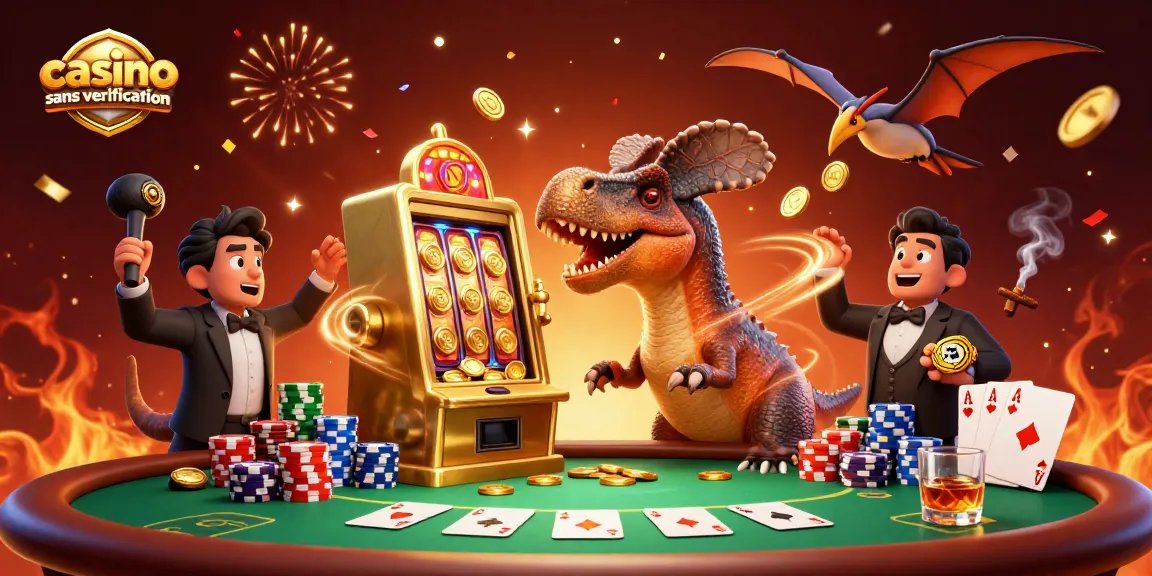 Illustration dynamique casino sans vérification avec un pachycephalosaurus et des pièces d'or.